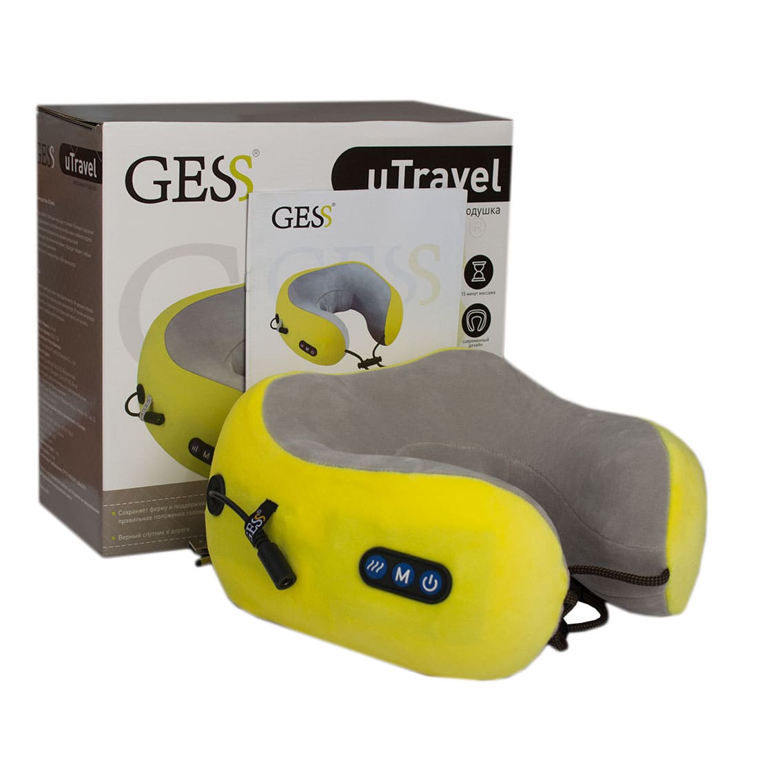 Подушка для путешествий uTravel GESS-136, массажная подушка, рпрогрев, yellow купить в OrtoMir24